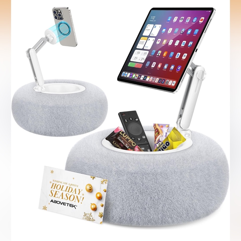 NEW Open Box AboveTEK Kindle Pillow Stand Magnetic iPad Holder Snack Bowl, 360°